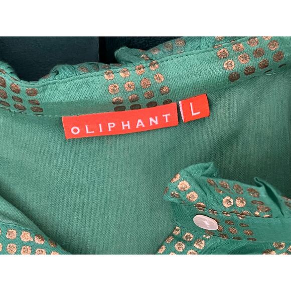 OLIPHANT L Large Pixie Green Gold Ruffle Collar Maxi Dress Belted Short Sleeve - Picture 3 of 9